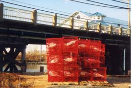 [photo, Red crab pots (traps), Chesapeake Beach, Maryland]